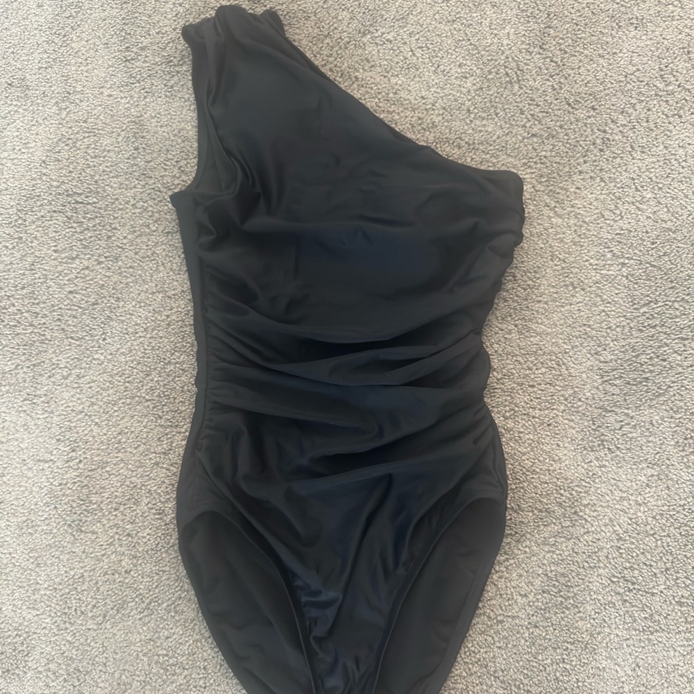 Black One Shoulder One Piece Swimsuit J.Crew BC108 Ruched Size 2